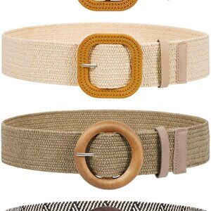 4 Pack Straw Woven Elastic Stretch Waist Belt Fashion Boho Dress Braided Belts f